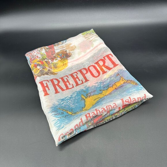 Vintage Freeport Grand Bahama Island Souvenir Scarf Shear Tropical Map Red - Picture 11 of 11